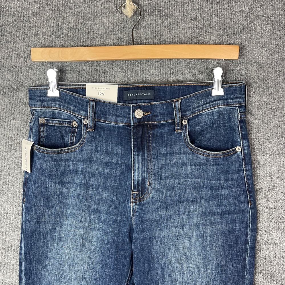 NEW AEROPOSTALE High Rise‎ Flare Jeans Medium Wash Denim Size 12S - Picture 3 of 10